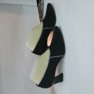 Vintage Yves Saint Laurent Womens Black Suede and Silver Pump Heels